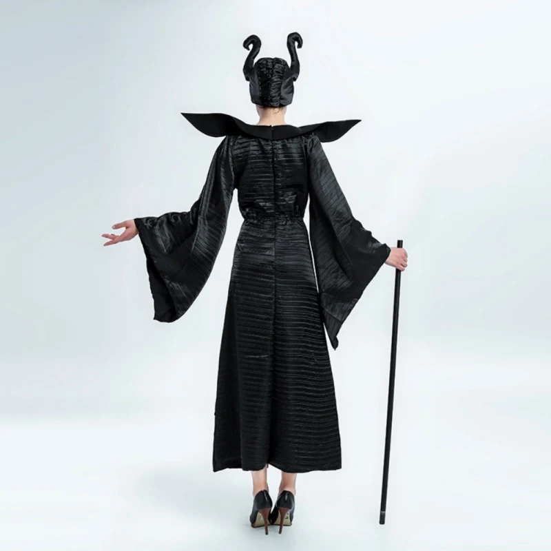 Best Movie Maleficent Costume Fancy Dress Outfit With Horns Headwear Adult Women Halloween Cosplay Costumes Devil Maleficent Dress