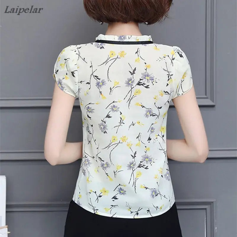 

2018 New Floral Chiffon Blouses Women Summer Tops And Shirts Femme Plus Size Blouse Female Short Sleeve Clothing Blusa Feminina