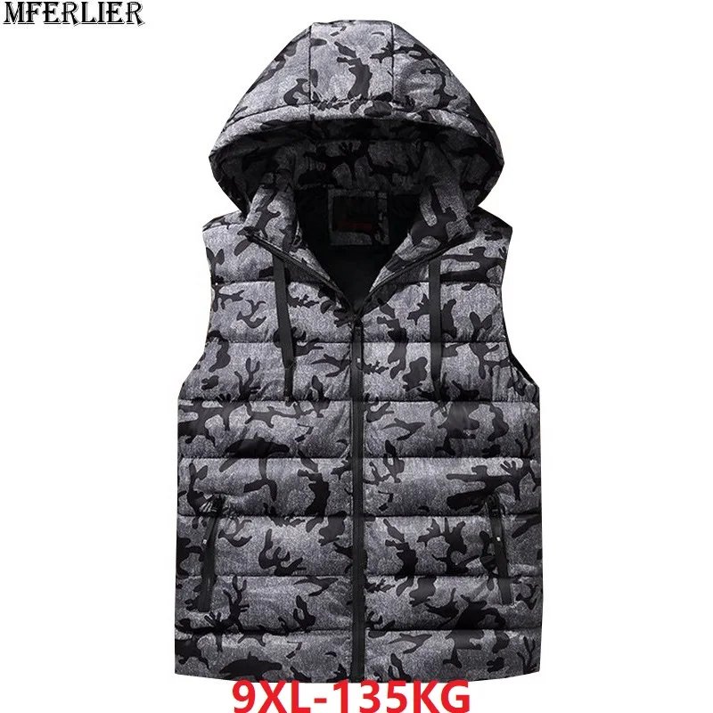 

MFERLIER Men women hooded Vests large size big 7XL 8XL 9XL hipster Winter autumn warm Vest Cotton Casual Waistcoat sportwear red