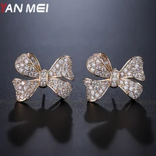 YANMEI горный хрусталь Бант Серьги гвоздики для женщин Mirco Корея дизайн сверкающий бант Роскошные ювелирные изделия для женщин CZ вечерние подарки YME9049