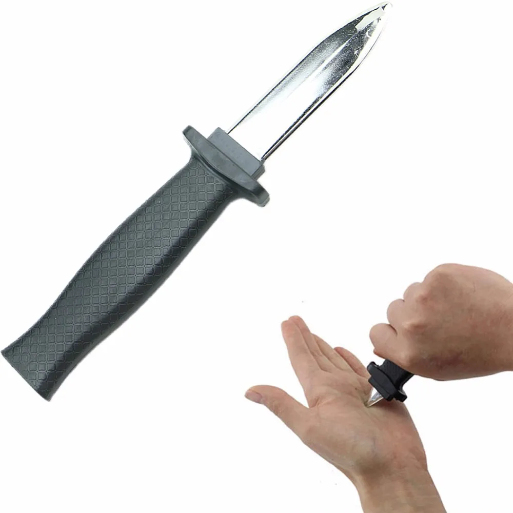 Free shipping New Joke Magic Plastic Retractable Knife Halloween Props Toy Slide Dagger Trick (2)