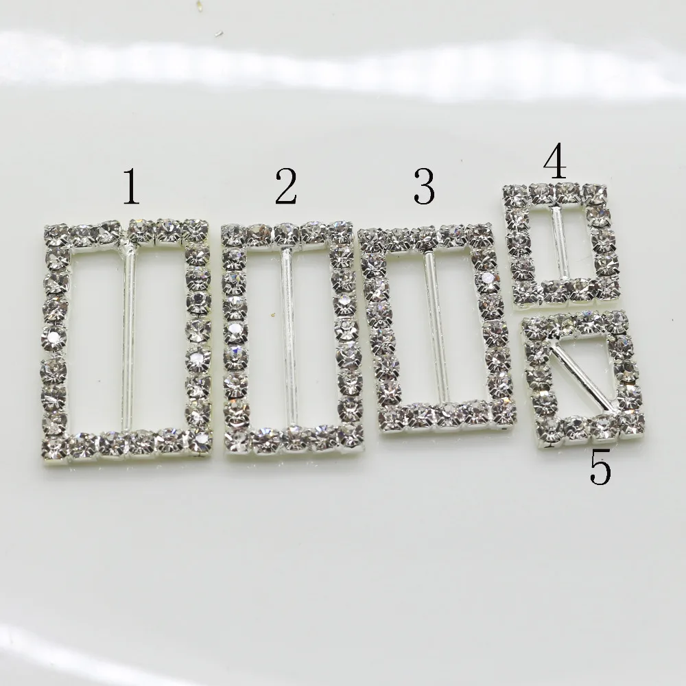 

Shiny Rectangle 10pc silver Rhinestone Buckle Diamante Ribbon Slider Wedding Invitation card Decoration buckles metal crystal