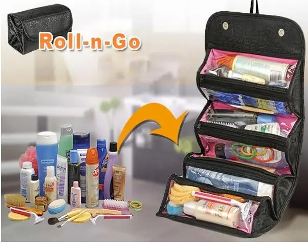

RoyaDong Cosmetic Bag Lady Toiletry Bag Travel Organizer Nylon Waterproof Black Letter Printing Folding Bolsas 2017 Famous
