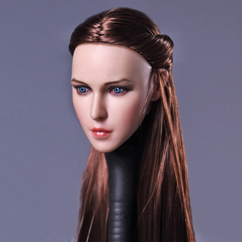 1/6 масштаб голова девушка Sculpt каштановые волосы голубые глаза женский Красота голову резьба D009 для 12 дюйм(ов) поделки фигурку аксессуар