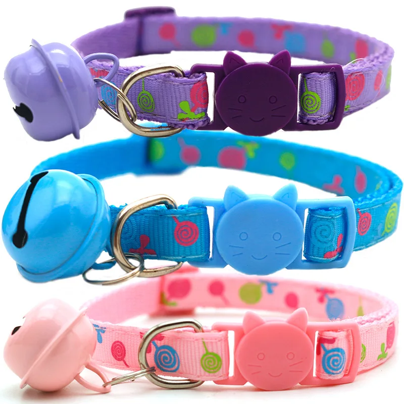 

1pcs Adjustable Breakaway Cat Collar With Bell Rainbow Cat Collar Dog Lollipop Prints Pet Cats Collars For Small Dog Necklace