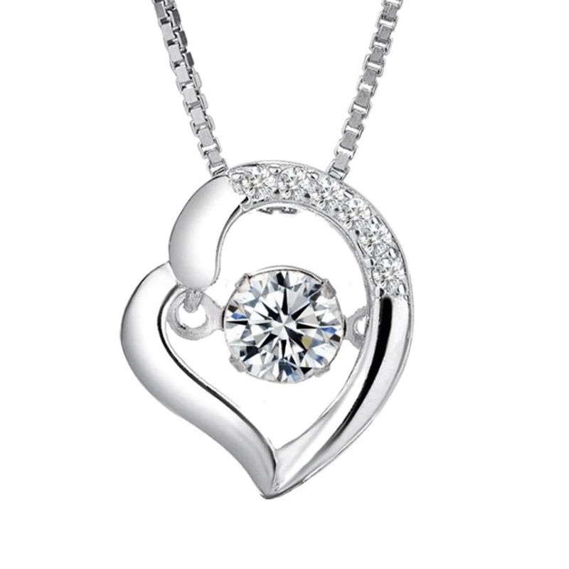 KOFSAC New Sweet Love Heart Dynamic CZ Pendant Necklace Sterling Silver ...