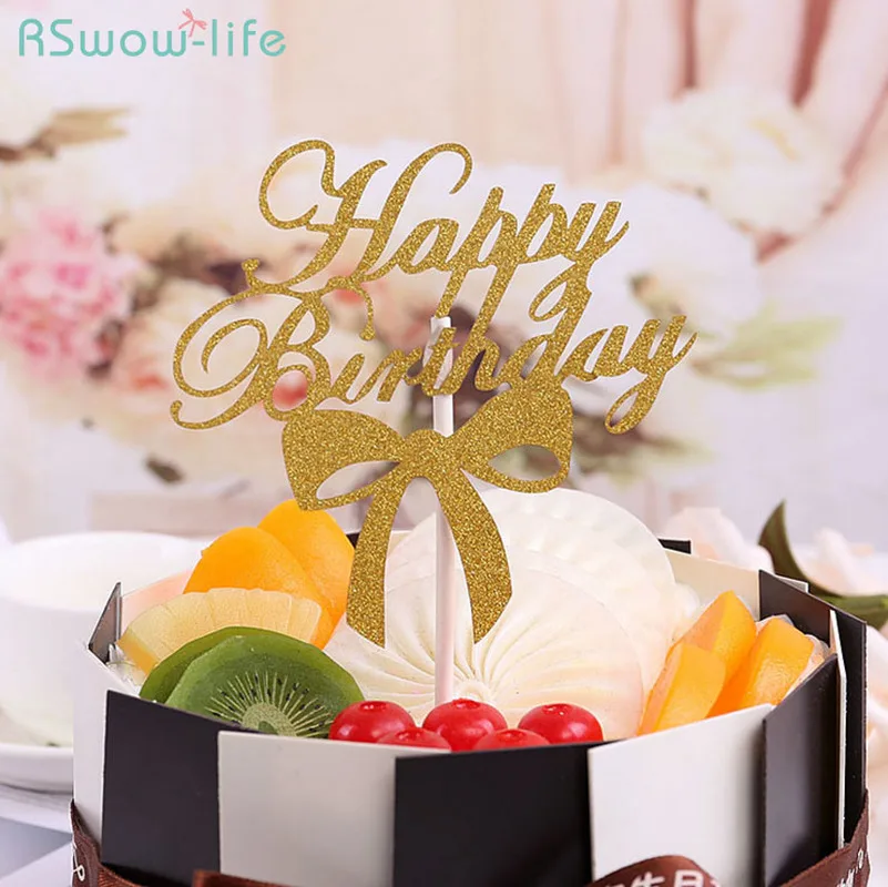 

Fashion Creative Happy Birthday Card Baking Dessert Festival Birthday Bow Cake Flag For Birthdays Cake Decoration Festival Party