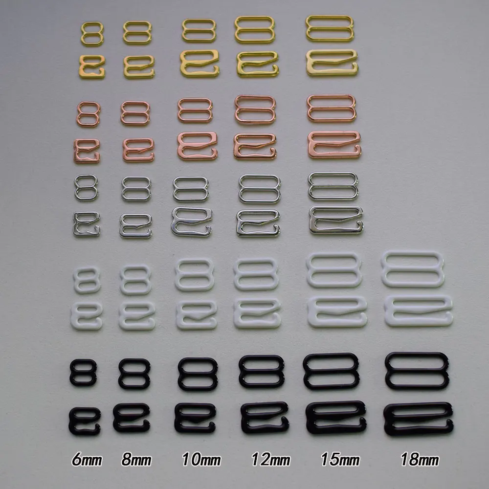 

Wholesale 10 sets / Nylon Coated Lingerie Figure 8 shape and 9 shape metal bra hooks and sliders bra strap fasteners 5 color