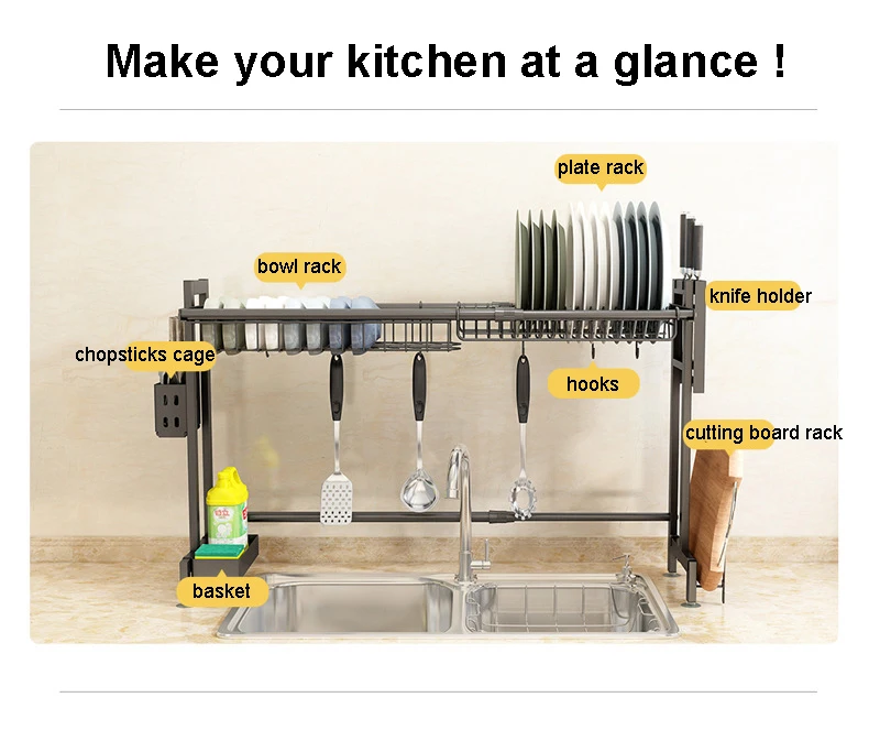 Выдвижная 304 кухонная раковина из нержавеющей стали Стойка сушилка для посуды регулируемая полка для хранения кухонный Органайзер