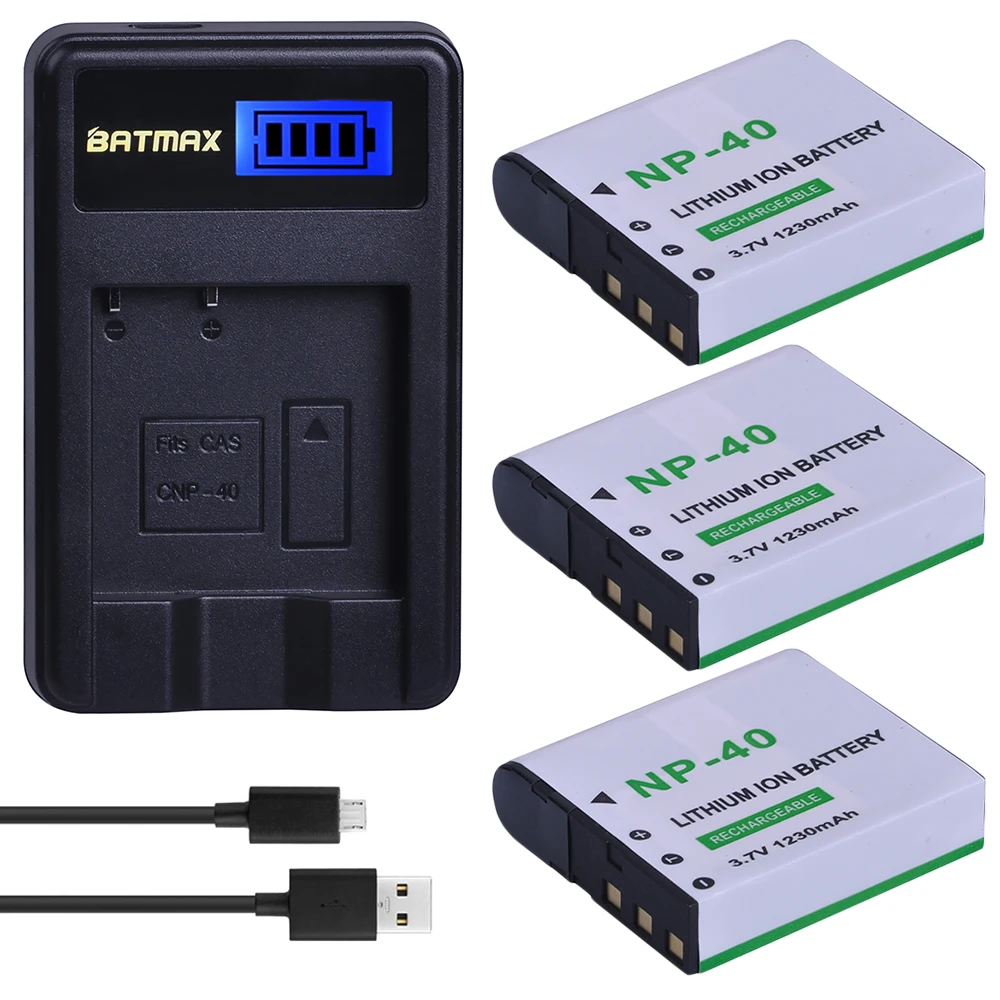 3pcs 1230mAh NP-40 NP40 Camera Battery +LCD USB Charger for Casio EX-Z400 FC100 FC150 FC160S P505 P600 P700 Z300 Z600 EX-Z850 |