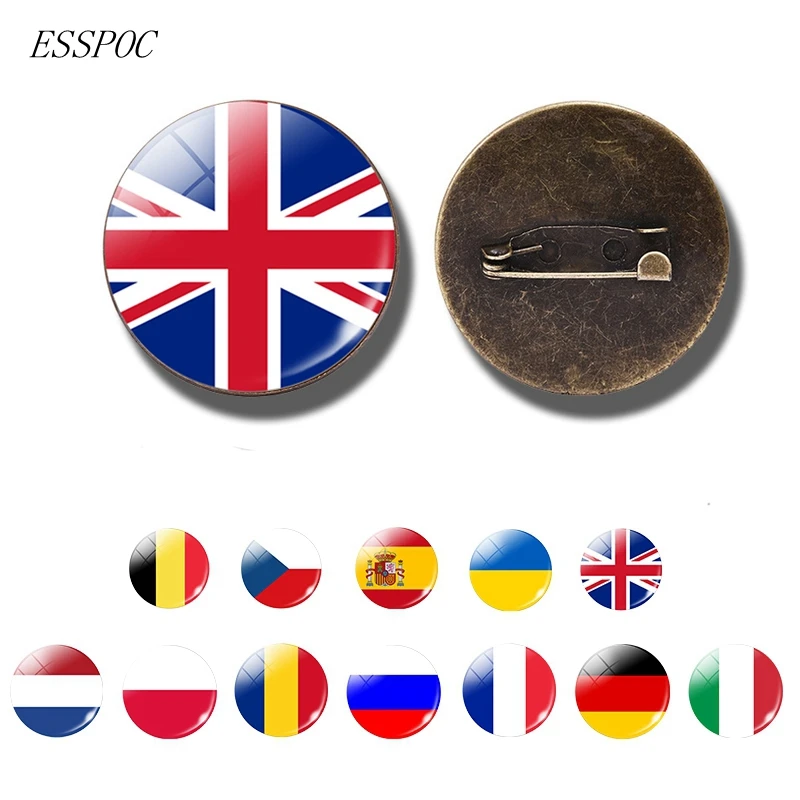 

Europe National Flag Badge Pin France Italy Spain Poland Netherlands Russia Ireland Country Flag Brooch Cabochon Jewelry