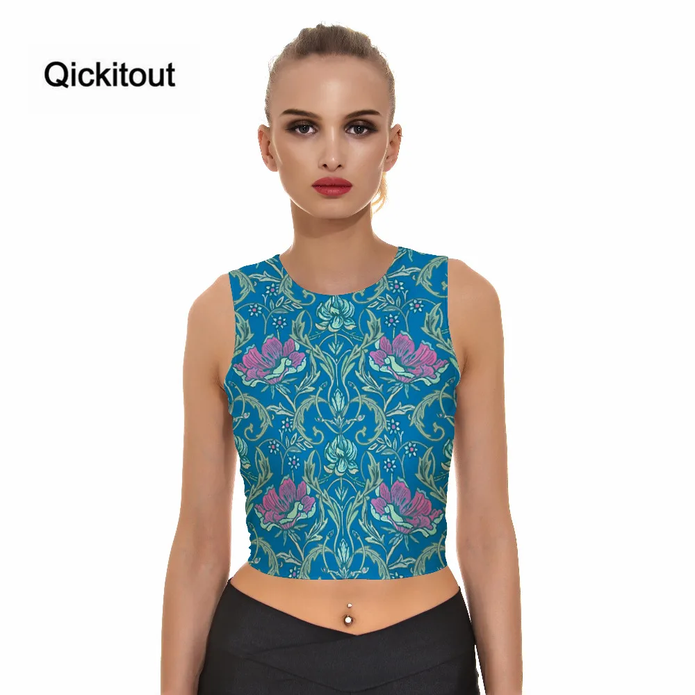 Qickitout 2016 Women Short Crop Top Fashion Retro Style Blue Tops