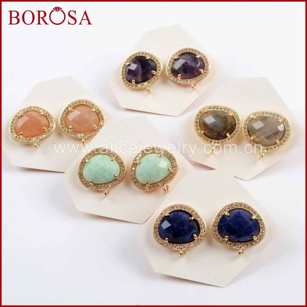 BOROSA 10 пар микро паве CZ Multi kind Faceted серьги гвоздики с драгоценными камнями находки