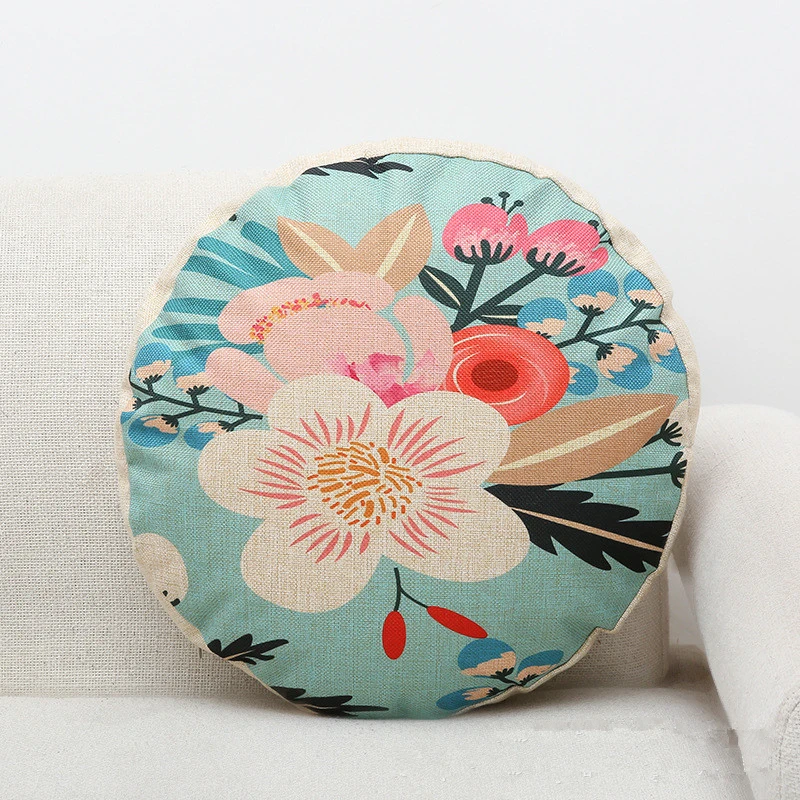 

45cm Colorful Flower Printing Home Sofa Bedroom Decaration Car Seat Decorative Round Cushion Cover Throw Pillow Case