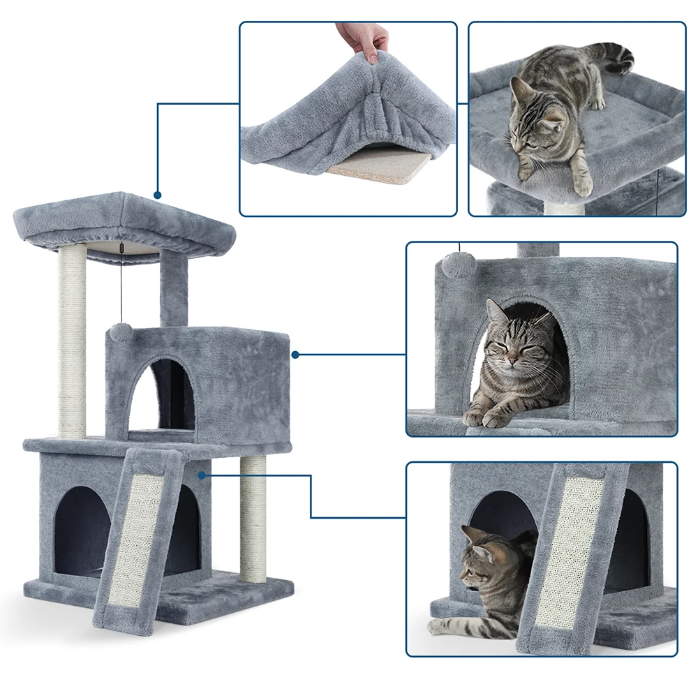 Fast Delivey Cat Tree Multilevel Cat Towers with Luxury Condos Cat Tree Tower Kitten когтеточка Condo Scratching Post