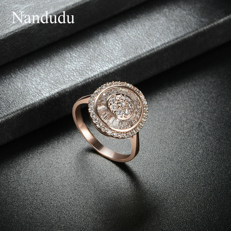 Nandudu AAA циркон обручальные кольца с австрийскими кристаллами для женщин розовое золото цвет женские обручальные кольца ювелирные изделия подарок R1930