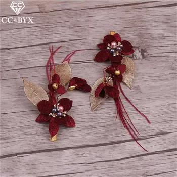 

CC Jewelry Hair Clip Tiara Bridal Hair Accessories 2pcs Set Hairpins Handmade Flowers Wedding Decorations For Women Bride 0685