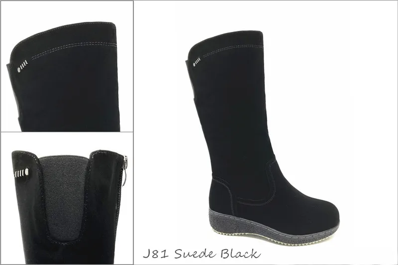 CAILASTE/Женская обувь зимние ботинки до середины икры зимние черные кожаные ботинки на молнии; теплые плюшевые ботинки с круглым носком; классическая Удобная нескользящая обувь