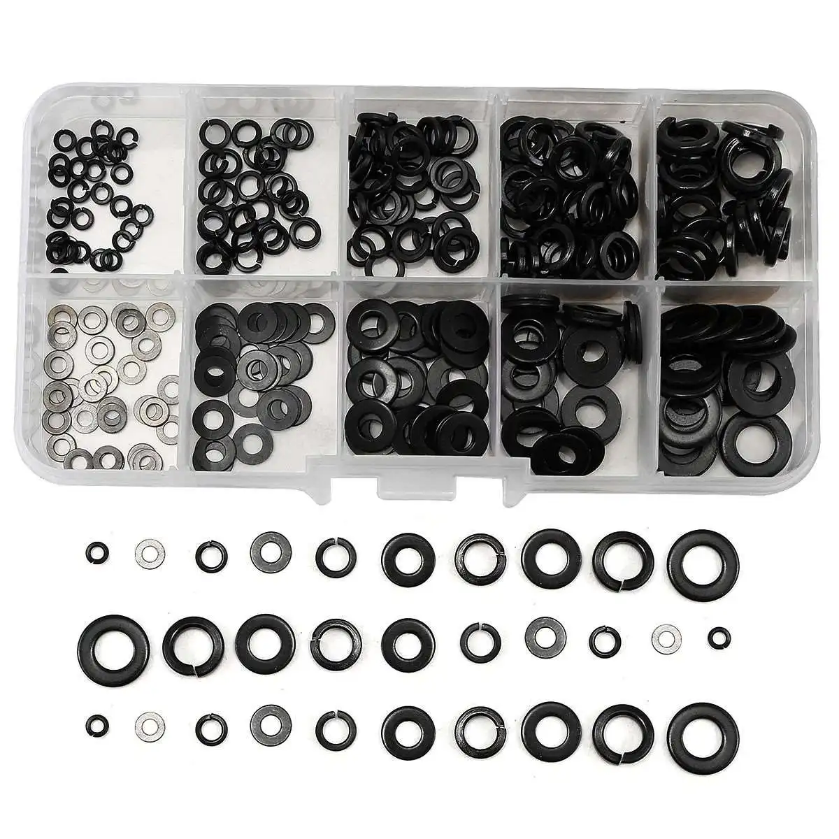 280Pcs Stainless Steel Flat Washer And Spring Washers Assortment Set 10