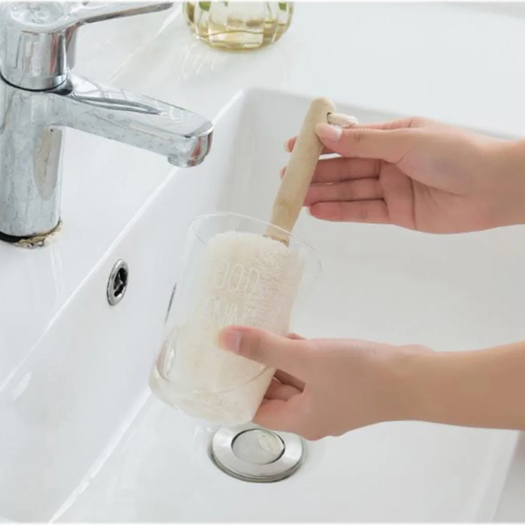 

Natural Loofah Cup Brush Wooden Handle Can Be Hanging Loofah Cup Brush Cleaning Kitchen Tools Bottle Cup Cleaning Brushes