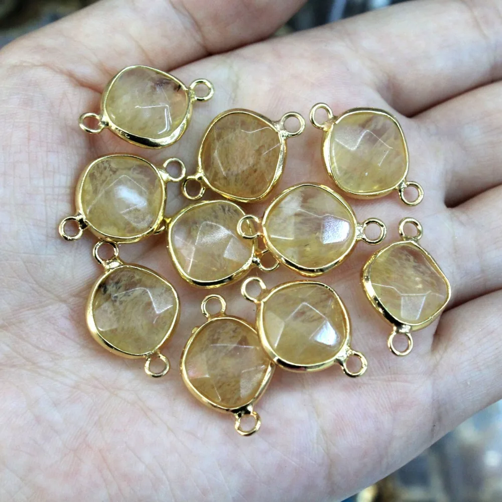 

Wholesale 14 mm Warermelon Crystal Glod Plated Pendant 2 circle Connection Women DIY Necklaces Bracelet For Jewelry Making