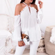 Women Sexy Spaghetti Halter Long Sleeve Shirt Off The Shoulder Blouse Solid Color 2018 Autumn Casual Flare Sleeve Chiffon Blouse Women Sexy Spaghetti Halter Long Sleeve Shirt Off The Shoulder Blouse Solid Color 2018 Autumn Casual Flare Sleeve Chiffon Blouse