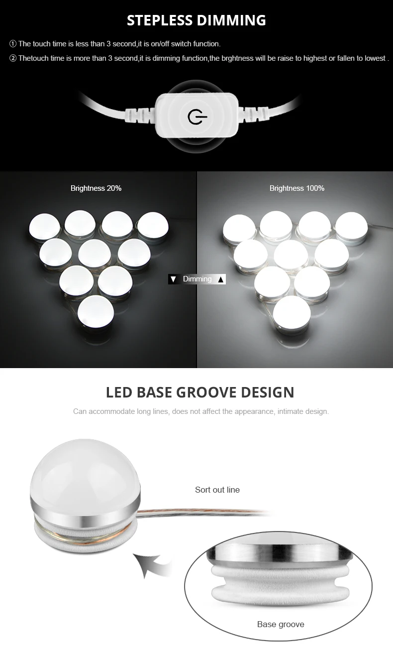 Косметическое зеркало, косметический светодиодный светильник, набор лампочек, косметический светильник ed, косметическое зеркало, лампа, регулируемая яркость, светильник s EU US plug