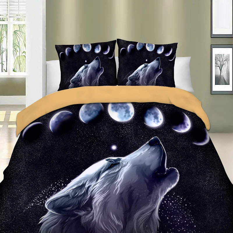 Dropshipping 3d wolf night moon Bedding set polyester Duvet Cover Bed Set Single Twin queen king size home textile