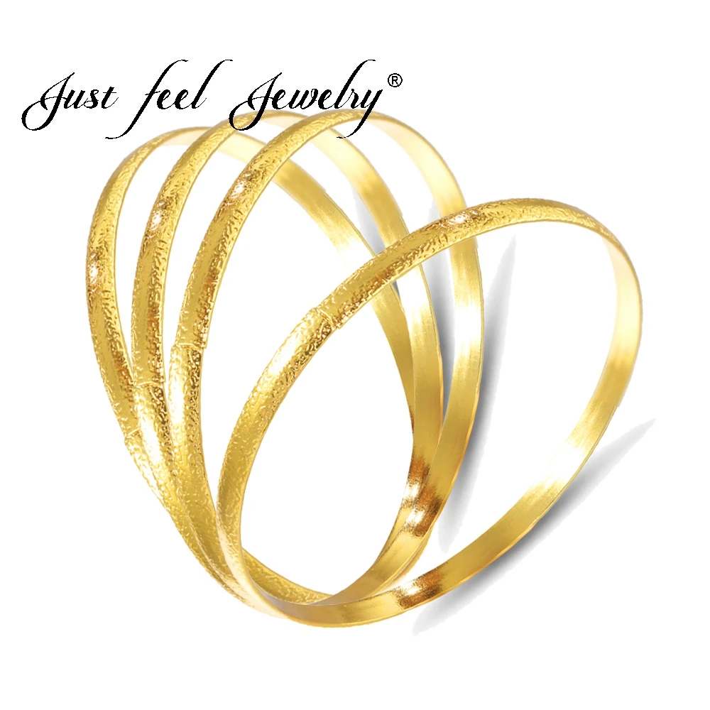 

JUST FEEL 4 Pcs/Lot Ethiopian Gold Color Round Bangles Bracelets for Women Middle East Dubai Arab Wedding Jewelry African Gifts