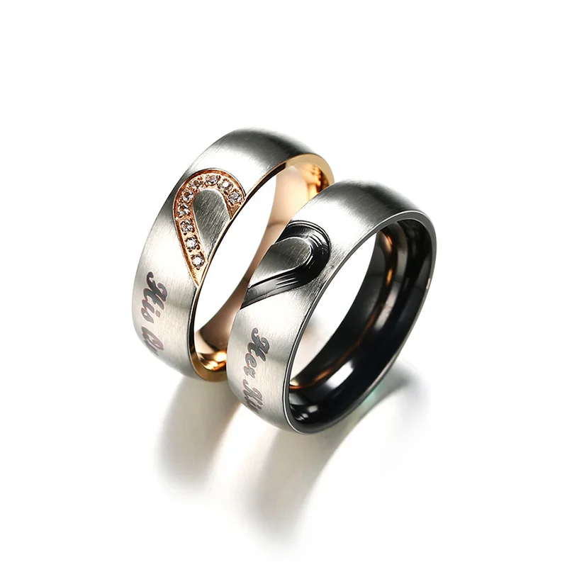 Meaeguet His Queen & Hers King Heart Wedding Rings for Women Men Stainless Steel Cubic Zirconia Couple Engagement Jewlery