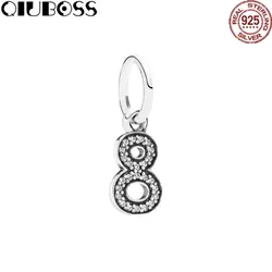 QIUBOSS 100% 925 пробы Серебряные ювелирные изделия 791346CZ-Number-8 Шарм Подвеска Fit Diy оригинальный браслет Для женщин мода подарок