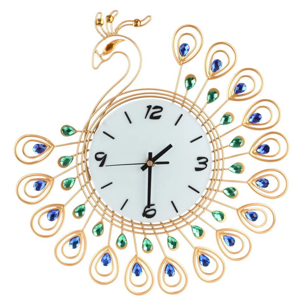 37cm Wall Clock Luxury Diamond Peacock Large decorative Wall Clocks