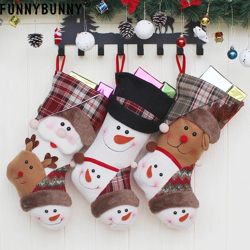 

FUNNYBUNNY Christmas Stocking Gift Bag Xmas Tree Hanging Ornament Pendant Snowman Elk Santa Claus