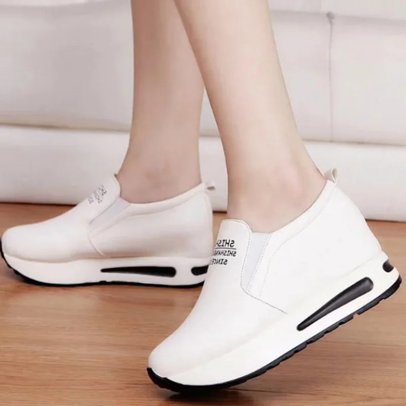 

Women Creepers Autumn Increasing Height Shoes Casual Slip On Moccasins Platform Wedge Heel Fashion Elastic Band Footwear