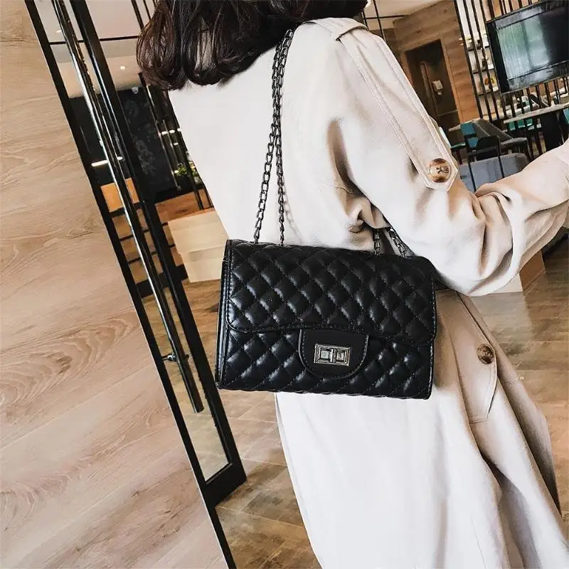 

Women Shoulder Handbags Lattice Print Leather Chain Crossbody Messenger Bag