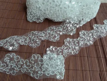 

5 Yards Ivory Sequin Corded Mesh Alencon Lace Trim Tutu Dance Costume Decoration 3.5cm Small Wide