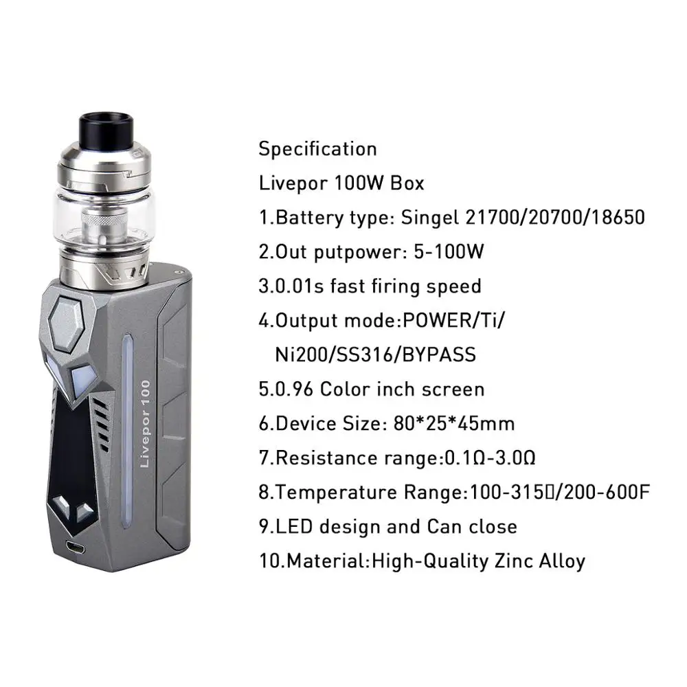 Yosta Livepor 100 Box Kit Singel Battery 18650 Ti/Ni200/SS316/BYPASS Mode быстрая скорость стрельбы электронные