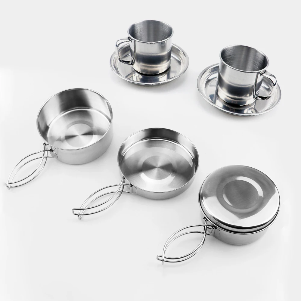 GeerTop Сверхлегкий набор посуды из нержавеющей стали для кемпинга, посуда из пищевого материала, посуда для улицы, кухонная утварь, сковорода, чашки