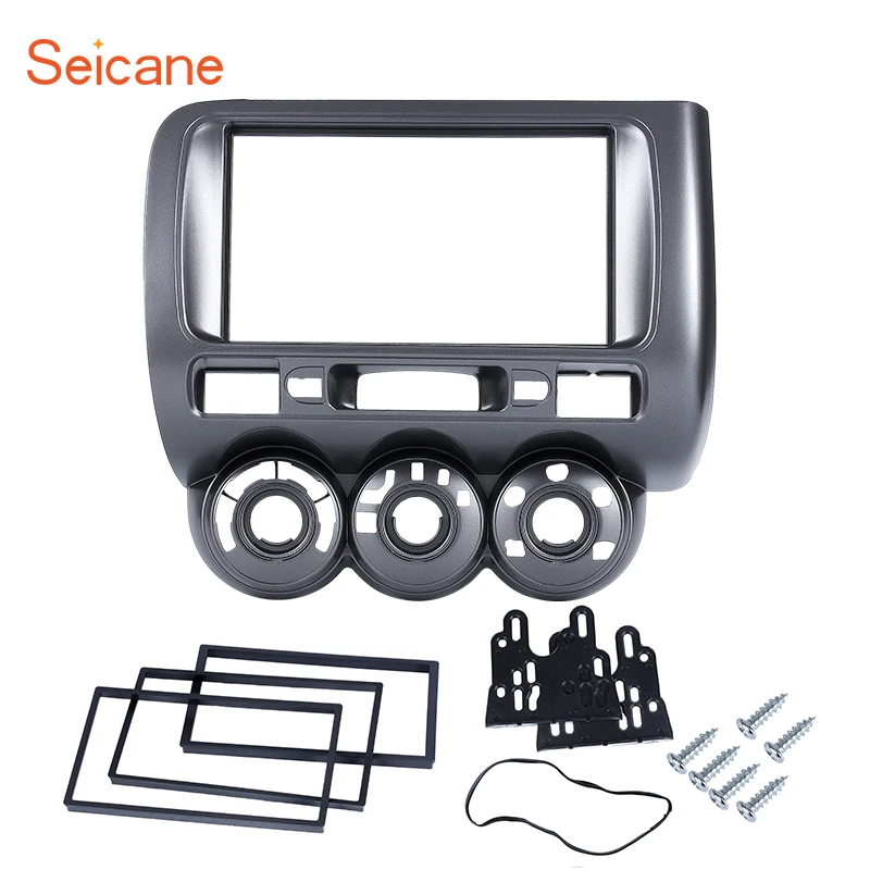 

Seicane Double Din Car Radio Fascia DVD CD Trim Dash Refitting Kit Panel Plate Frame Dashboard For Honda Jazz (Manual AC, LHD)