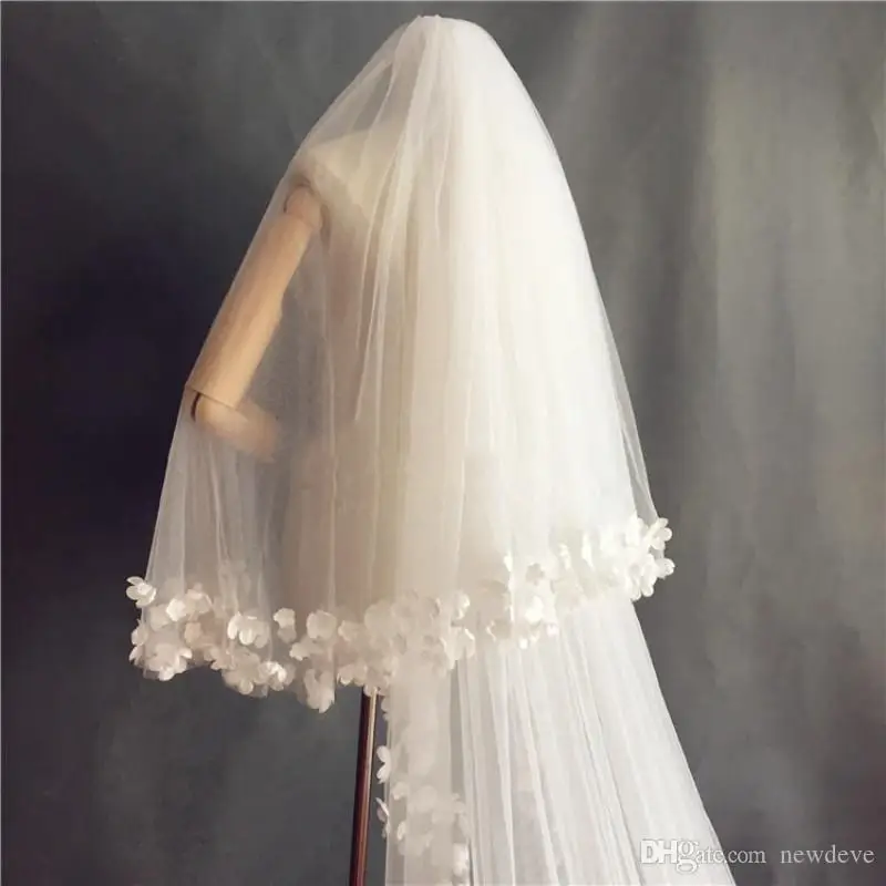 Newdeve Wedding Veils Lace Edge Applique 2 Tiers 3 M Fancy Elegant Bridal Veils