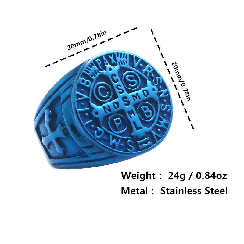 

CSPB CSSML NDSMD Saint Benedict of Nursia 316L Stainless Steel Blue Ring Newest