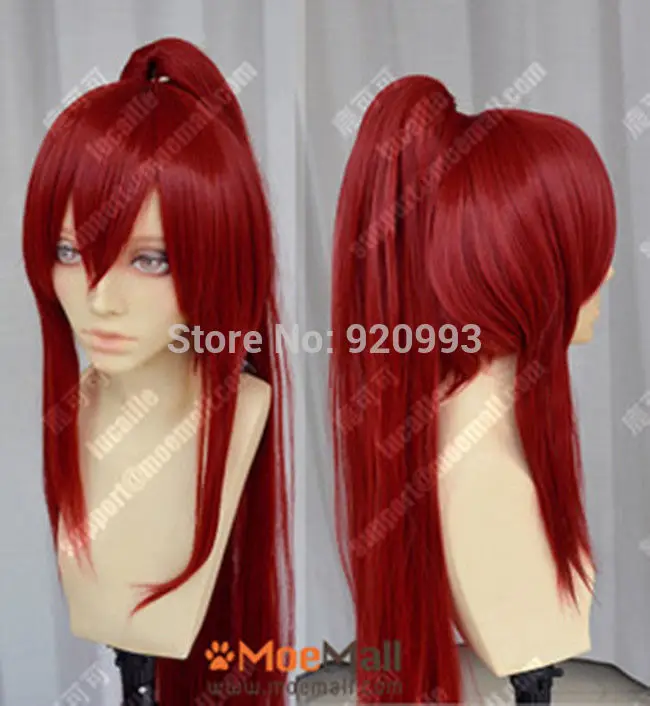 WQ и Оптовая &amp&gt&gt Fairy Tail Эрза Скарлет Темно-Красный Партии Cosplay Парик ж/Ponytails + 1
