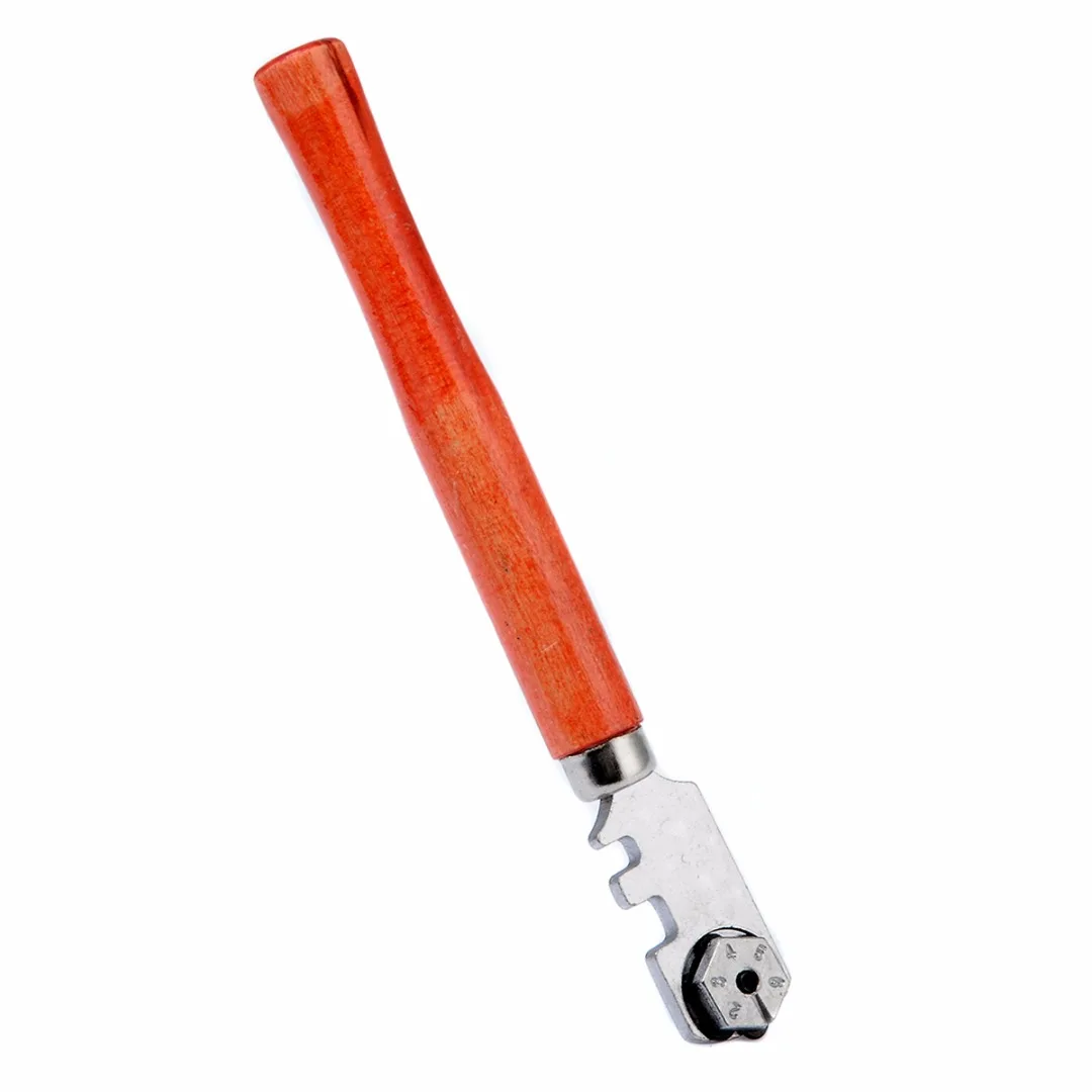 1pc 130mm Tipped Glass Tile Cutter Durable Craft Wooden Handle 6 Carbide Cutter Wheels Cutting Tool