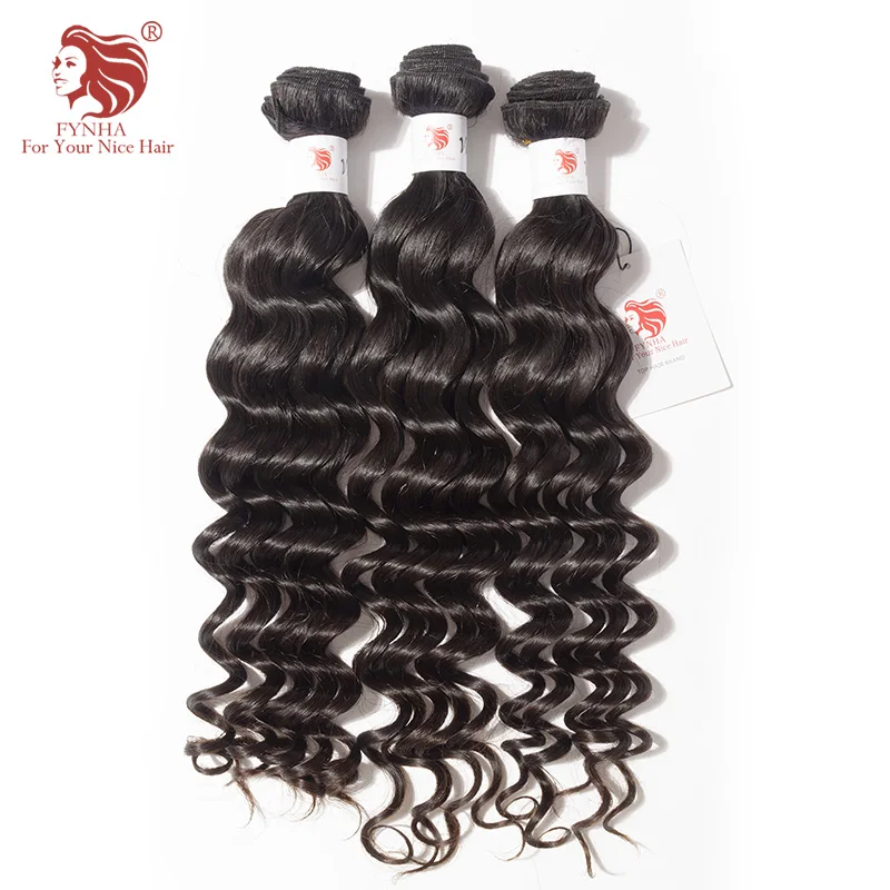 [FYNHA] Brazilian Virgin Hair Loose Deep Wave Weave 3 Bundles With Lace Closure Human Hair Extensions Closure