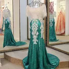 Save 155.81 on LS21771 Sequin dress evening long 2017 lace up back short sleeves sweetheart beaded green mermaid long formal party dress