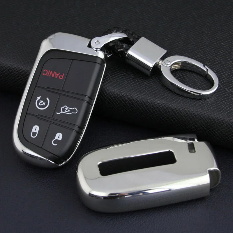 

Vacuum Plating Durable Car Key Chain Fob Cover Case Holder Ring Silver Accessories For Jeep Dodge