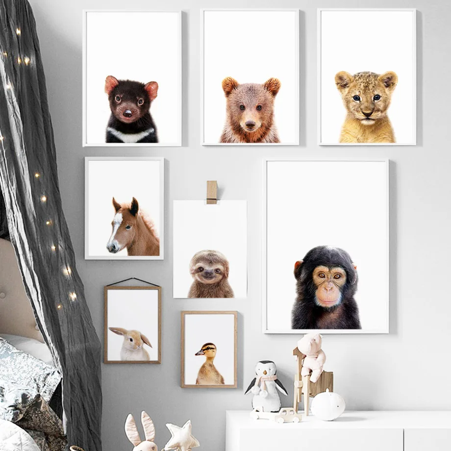 Скандинавские плакаты и принты Медведь Кролик Тигр лошадь обезьяна животные настенные художественные картины на холсте настенные картины для детской комнаты декор