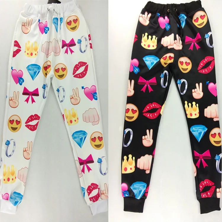 2016 Autumn/Winter New emoji Joggers pants men 3D diamond Print black