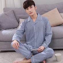 Мужской пижамный комплект, Осенний Повседневный Спортивный костюм с длинным рукавом, Пижама+ штаны, 2 шт., пижама для мужчин размера плюс L-4XL, пижама Hombre