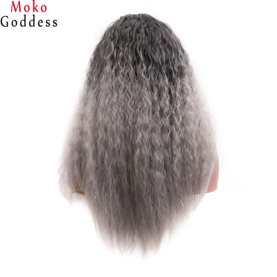 MoKoGoddess 22 ''долго естественная волна синтетические парики для Для женщин Grey Ombre парик жаропрочных женский парик
